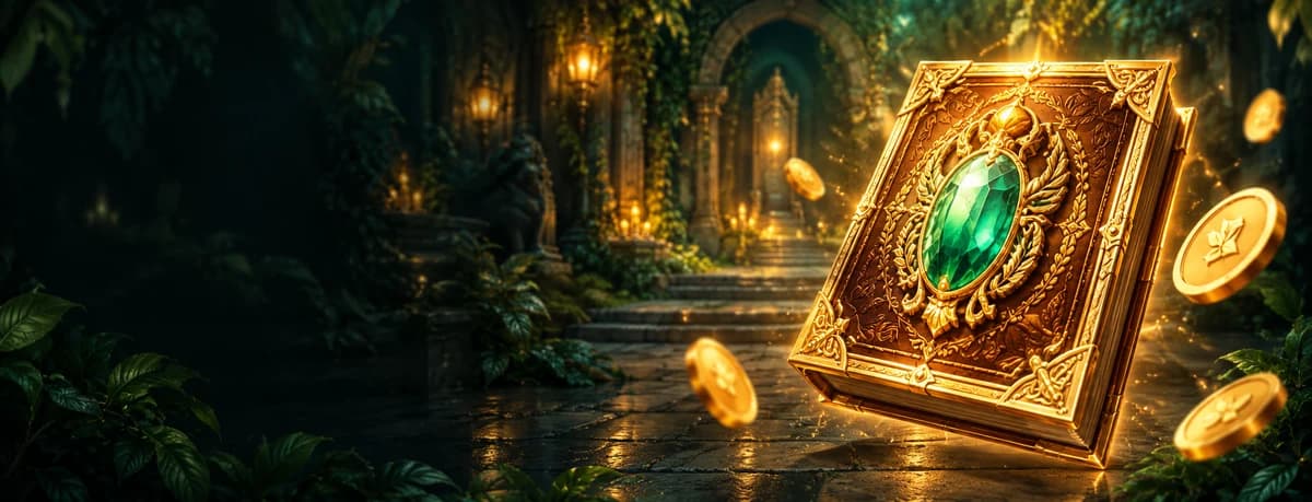 A golden slot book with an emerald centre