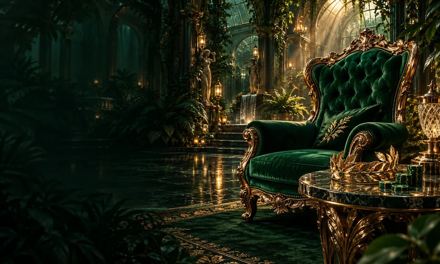 An emerald velvet chair in the Verde VIP lounge